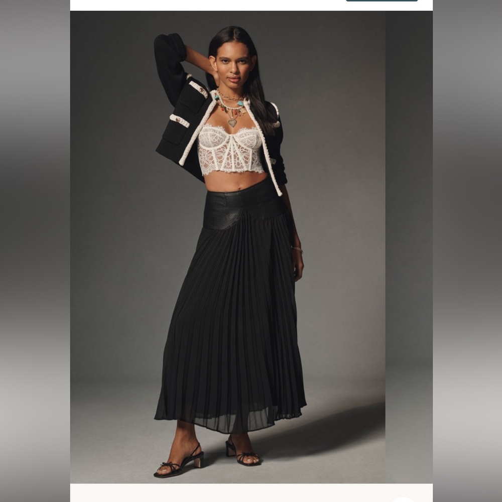 Anthropologie faux leather pleated Midi Skirt